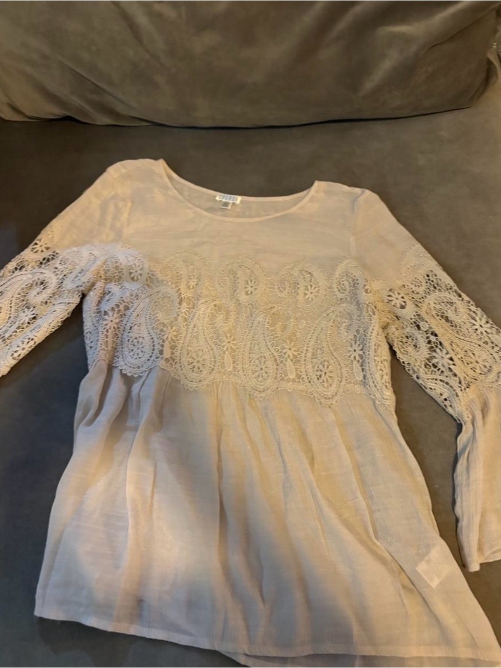 Spense Cream Lace-Inset Peasant Tunic
